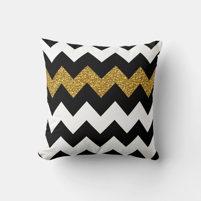 Coussin Noir et parties scintillantes Chevron d'or sur le (Recto)