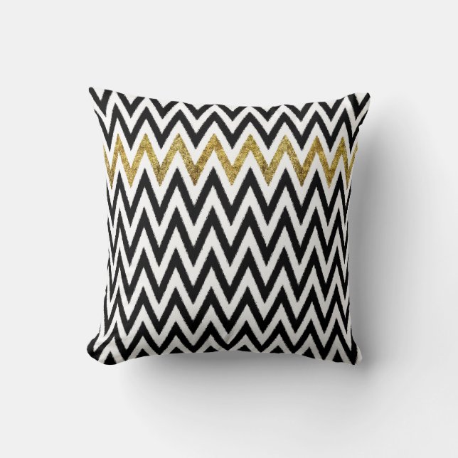 Coussin Noir et rayures Chevron d'or (Recto)