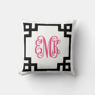 Coussin Noir et rose chaud Clé grecque Monogramme