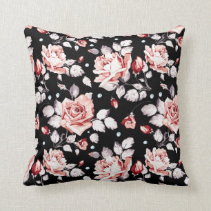 Coussin Noir et rose floraux