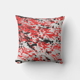 Coussin Noir et rouge Abstrait éclaboussure et goutte