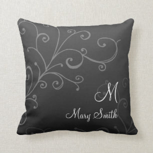 Coussin Noir fait sur commande de monogramme de remous