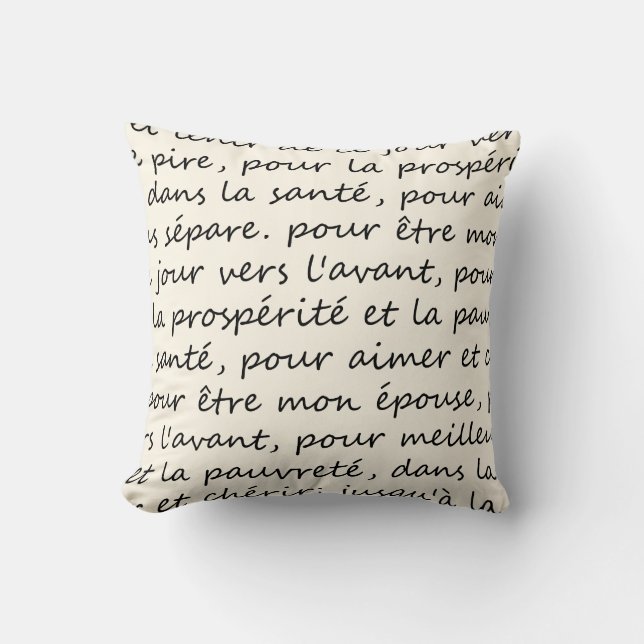 Coussin Noir français et ivoire d'écriture de voeux de (Recto)