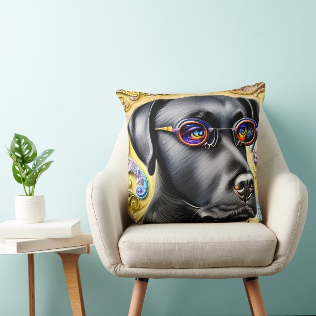 Coussin Noir funky Labrador (Chaise)