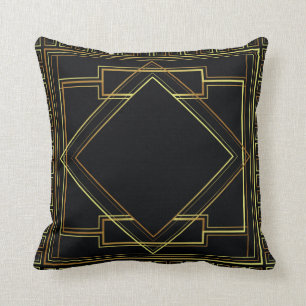 Coussin noir géométrique de crème d'or d'art d
