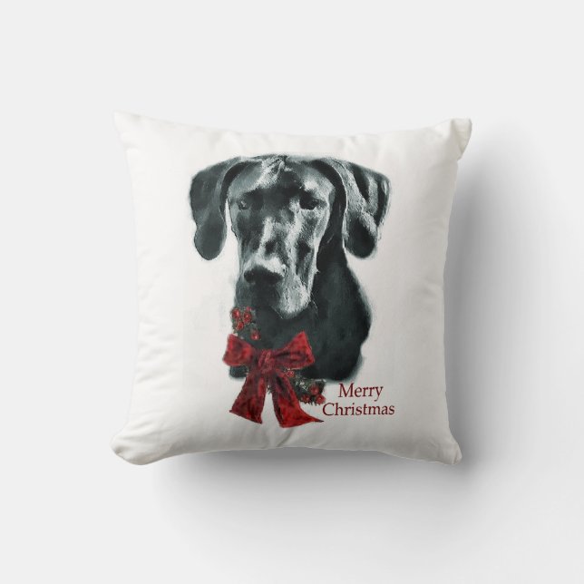 Coussin Noir Grand Dane Noël (Recto)