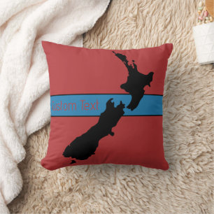 COUSSIN NOIR GRAPHIQUE AOTÉAROA NZ SUR LE KIWI ROUGE NOUVE