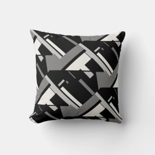 Coussin Noir gris blanc cassé Carrelage Diagonal Art Abstr