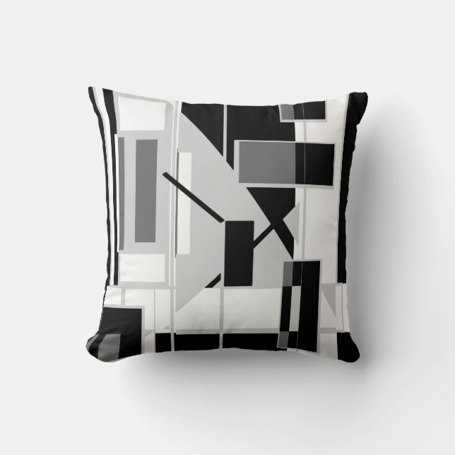 Coussin Noir gris blanc Contemporain Design géométrique (Recto)
