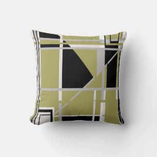 Coussin Noir Gris Blanc sur Labyrinthe Abstrait Olive Clai