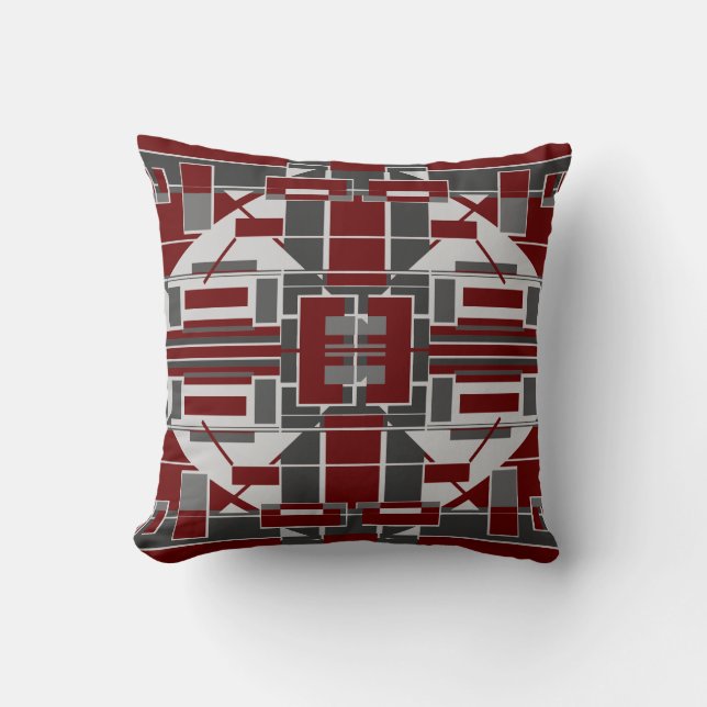 Coussin Noir Gris Bourgogne Mosaïque Labyrinthe Abstrait (Recto)