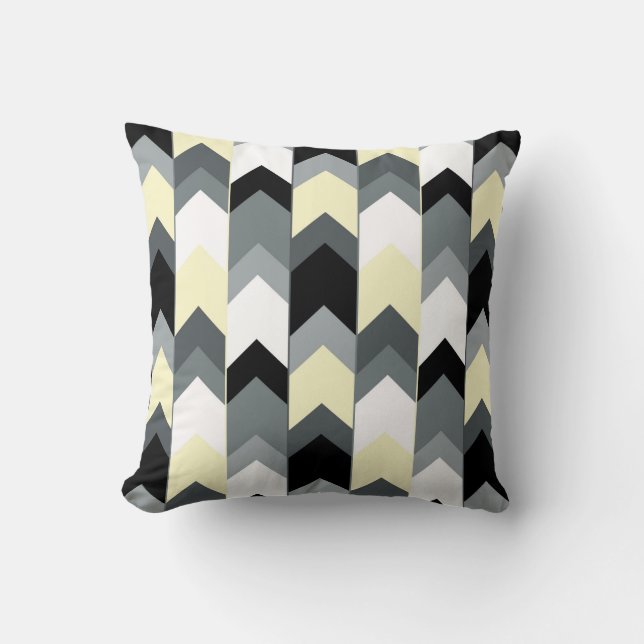 Coussin Noir, gris, chevron jaune (Recto)