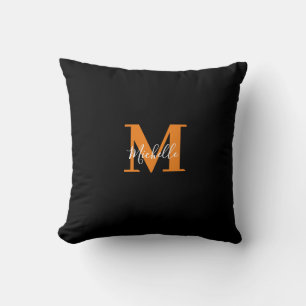 Coussin Noir Initiales personnalisées et nom Monogramme