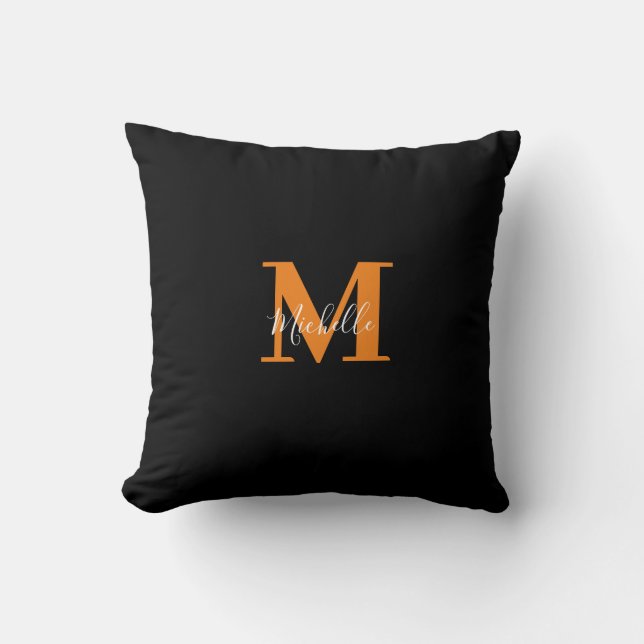 Coussin Noir Initiales personnalisées et nom Monogramme (Recto)