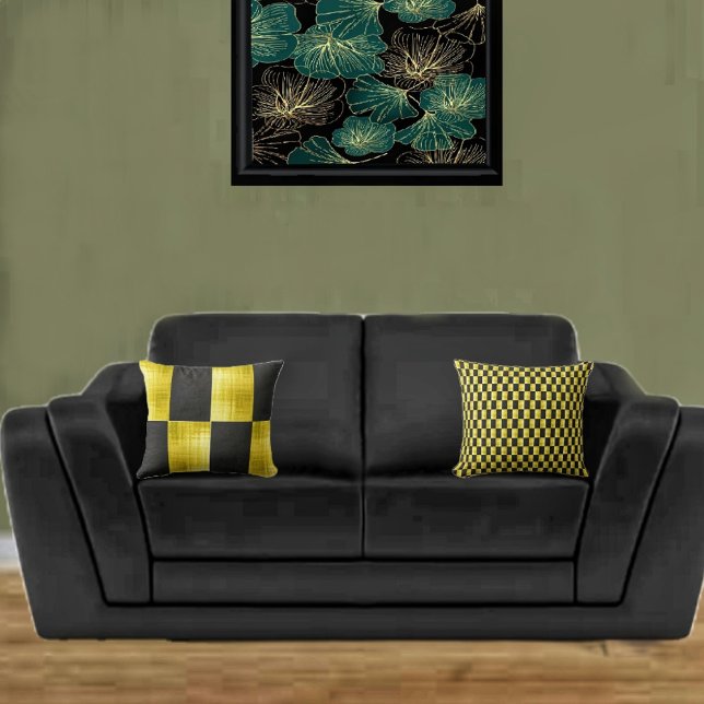 Coussin Noir-IV à panneaux dorés (Bring a fresh new look to your sofa, with these two-sided throw pillows!)