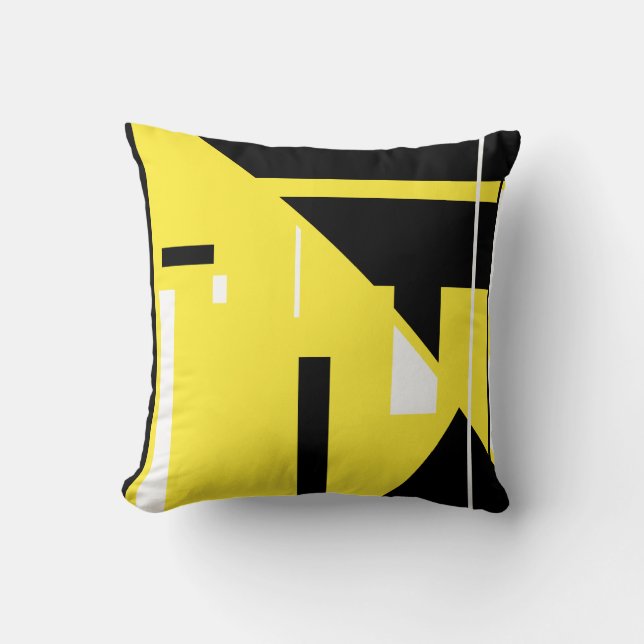 Coussin Noir jaune blanc Abstrait design inspiré MCM (Recto)