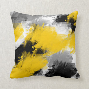 Coussin Noir Jaune Blanc Moderne Abstrait Brosses