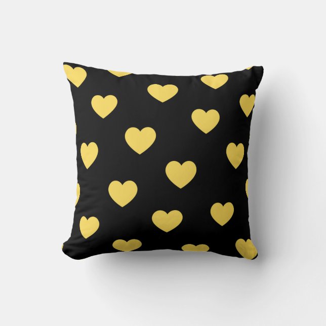 Coussin Noir Jaune Confortable Moderne Romantique Chic Cœu (Recto)