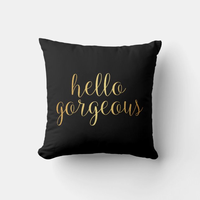 Coussin - noir magnifique d'or bonjour (Recto)