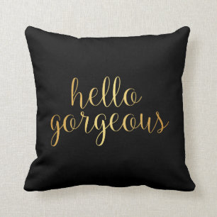 Coussin - noir magnifique d'or bonjour