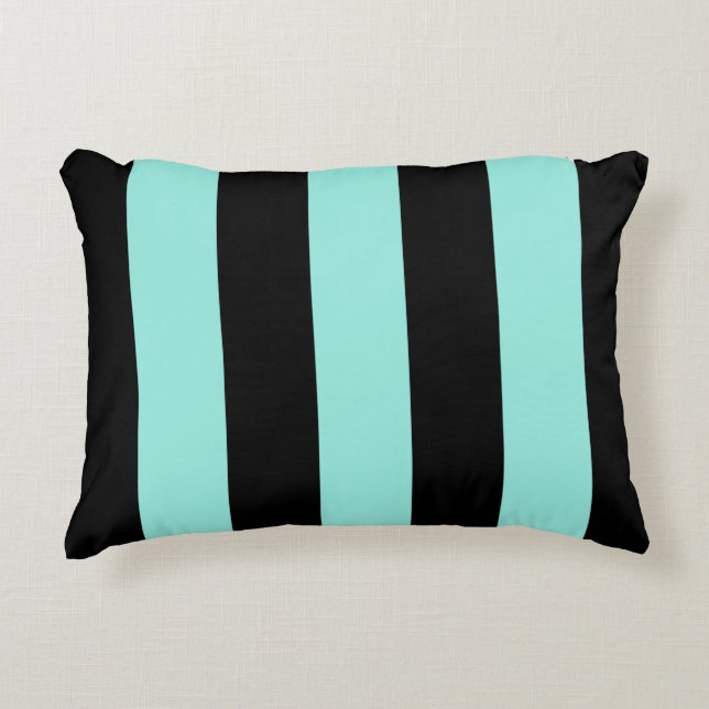 Coussin noir moderne de motif de rayures de vert (Devant)