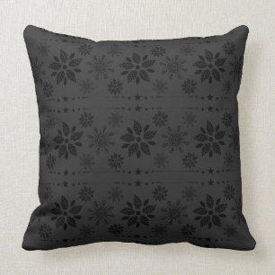 Coussin Noir Monochromatique Snowflakes Motif