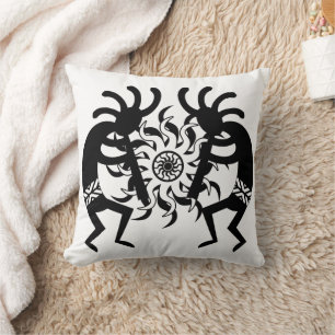Coussin Noir N Blanc Sud-Ouest Tribal Sun Aztec Kokopelli