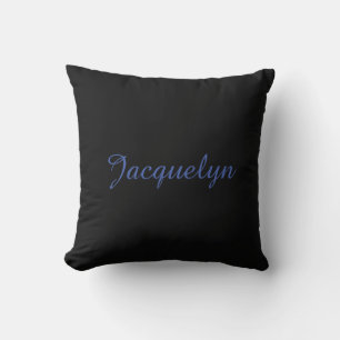 Coussin Noir Neutre & Bleu Plaine Élégant Moderne Nom prop