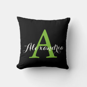 Coussin Noir Neutre Couleur Solide brillant Monogramme Ver