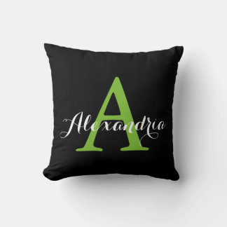 Coussin Noir Neutre Couleur Solide brillant Monogramme Ver