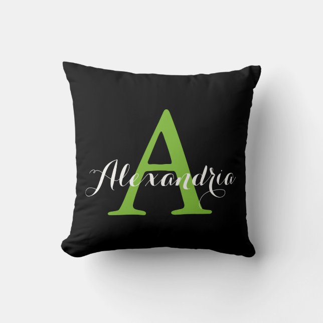 Coussin Noir Neutre Couleur Solide brillant Monogramme Ver (Recto)