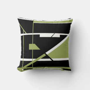 Coussin Noir Olive Blanc Géométrique Design d'art Abstrait