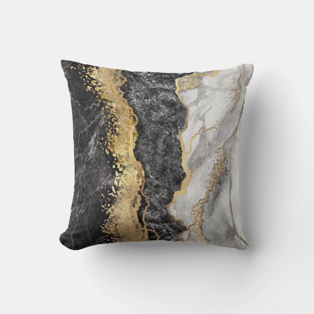 Coussin Noir Or Et Blanc Abstrait (Recto)