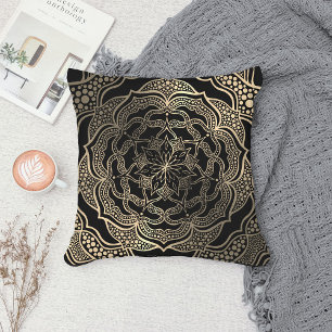 Coussin Noir & Or Floral Mandala Belle Chic élégant