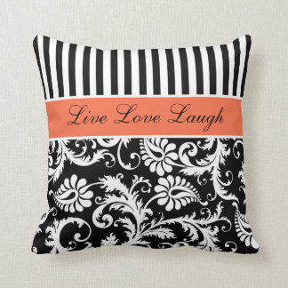 Coussin noir orange enorme de damassé de rayures