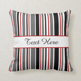 Coussin Noir personnalisable, gris, rouge, blanc, rayures