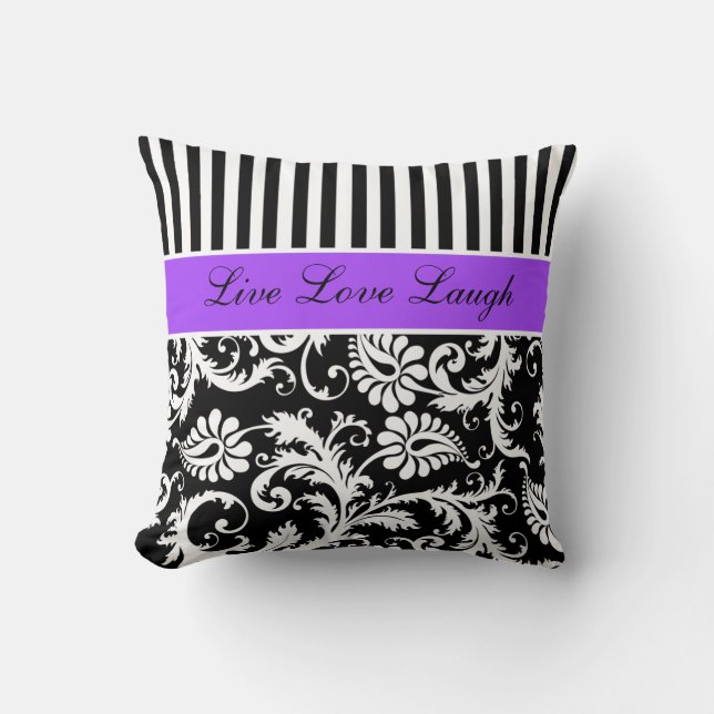 Coussin noir pourpre enorme de damassé de rayures (Recto)