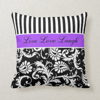 Coussin noir pourpre enorme de damassé de rayures