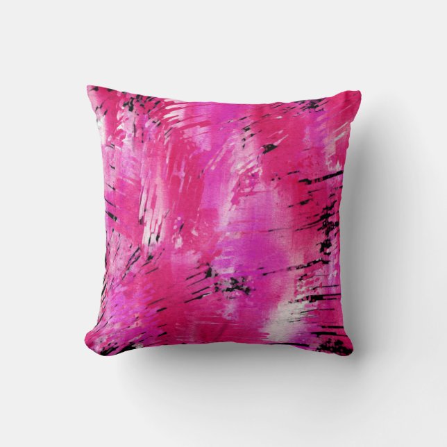 Coussin Noir rose chaud Abstrait (Recto)