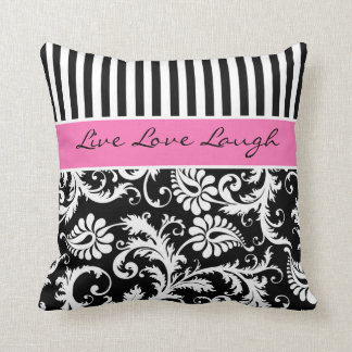Coussin noir rose enorme de damassé de rayures de