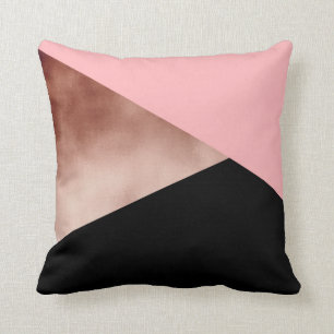 Coussin noir rose géométrique moderne élégant de rose d'or