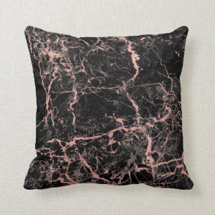 Coussin Noir Rose Or Abstrait en marbre glam