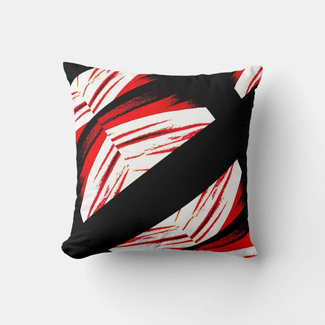 Coussin Noir, rouge blanc, dos motif abstrait solide (Recto)