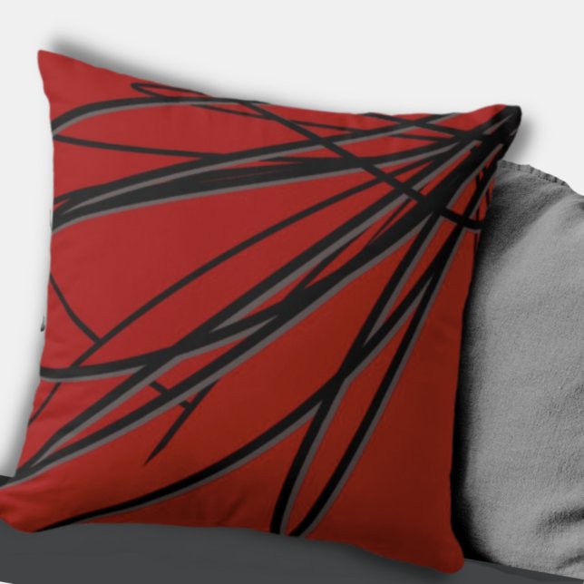 Coussin Noir rouge et gris moderne Artistique Abstrait (Créateur téléchargé)