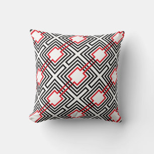 Coussin Noir Rouge & Géométrique Blanc