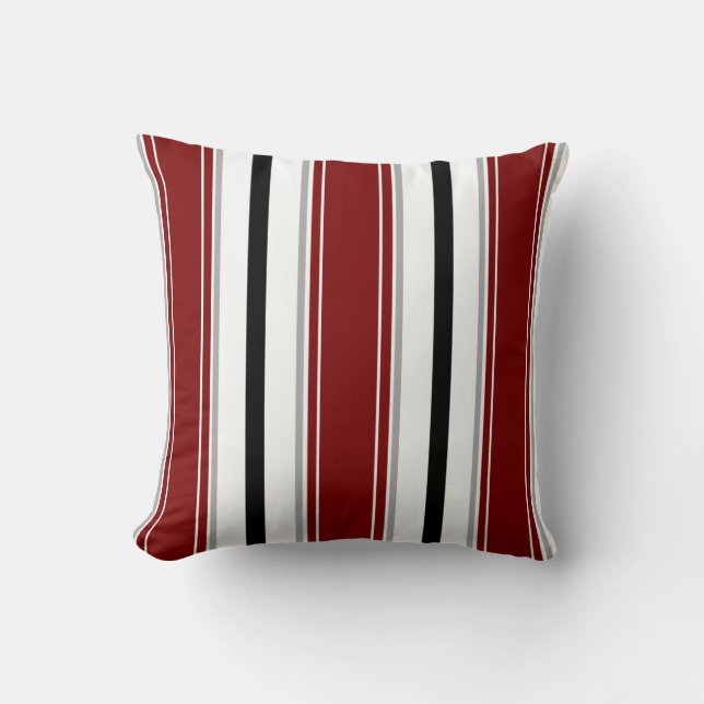 Coussin Noir rouge gris foncé blanc Motif de bandes vertic (Recto)