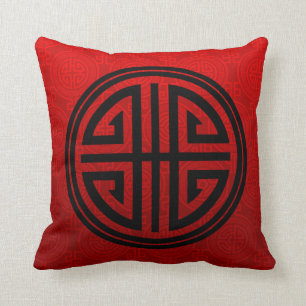 Coussin Noir rouge ornemental oriental du symbole   de