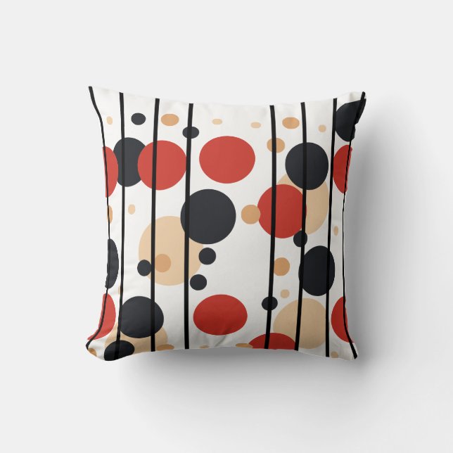 Coussin Noir rouge pêche  points et rayures (Recto)