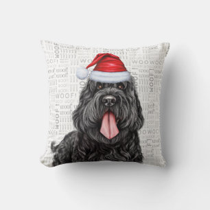 Coussin Noir russe Terrier Doigt Aquarelle Noël