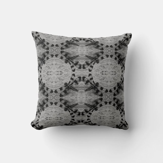 Coussin Noir, sépia, motif de libellule brune dos solide (Recto)